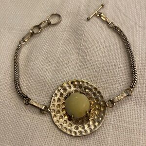 Elegant Sterling Silver and Cream Stone Artisan Made Bracelet